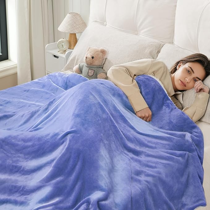 Electric Heated Blanket Throw 50"x60" - Soft Cozy Flannel & Sherpa Fabric Dual-Sided, 9 Heat Settings & 2-10 Hours Auto Off, Warming Heated Throw for Home Office, Machine Washable, Purple