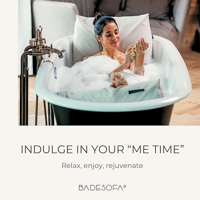 BADESOFA® Luxury Bath Pillow Set 2-Piece – Large Back Pillow & Foot Pillow for Tub – Spa-Grade Comfort for Head, Neck, Back & Feet – Quick Drying Bathtub Cushion Set in Ivory Pearl