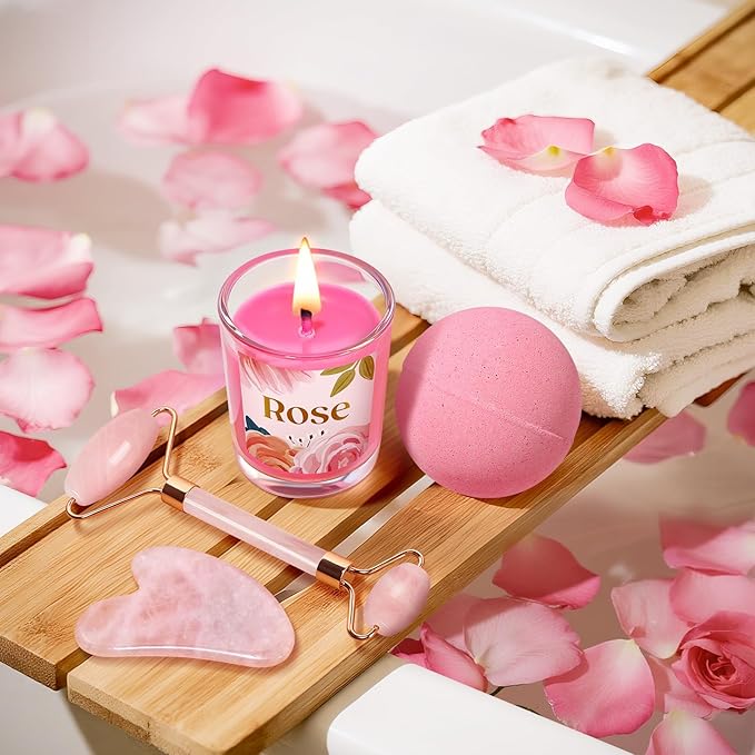 Christmas Gifts for Women - Stocking Stuffers for Women, Luxurious Self Care Relaxation, White Elephant, Birthday, Valentines Day Gift Ideas for Her, Wife, Mom, Unique Pink Beauty Gift Set