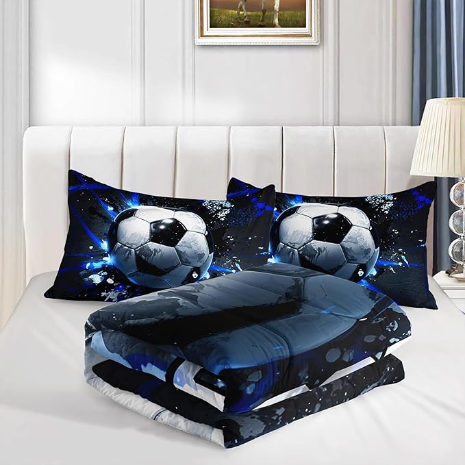 Football Comforter Set Queen Size,Balls Game Pattern Kids Comforter for Boys Girls Teens Soccer Room Decor,Sports Themed Football Court Bedding Sets with 2 Pillowcases.