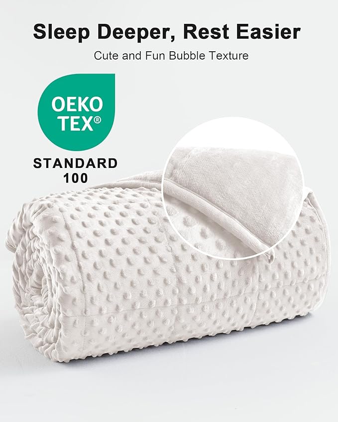 Minky Dot Weighted Blanket for Adults Queen Size 15 lbs, Soft Cooling Heavy Breathable Blanket for All-Season, Washable Weighted Throw with Glass Beads, 60 x 80 Inches, Cream