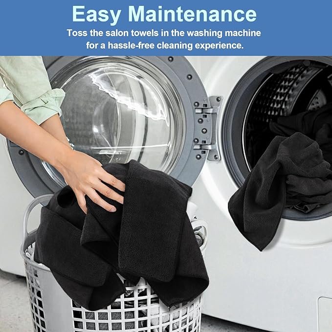 48 Pack Salon Towels - Highly Absorbent and Quick Drying Hand Towels, Premium Wash Cloths for Bathroom, Gym, Shower, Hotel, and Spa - 16x27 inch (Black)