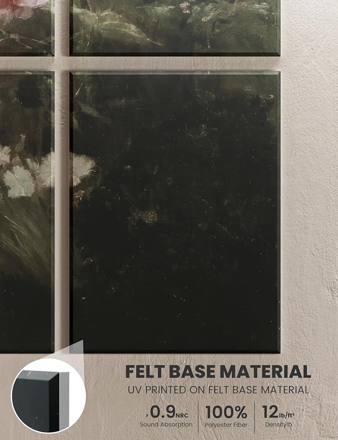 Wall Art Acoustic Panels,35''X24''Soundproof Wall Panels-8-Pack with 50 Adhesive Tabs, Decorative Sound Absorbing Panels for Living Room and Recording Studio, Offices-Garden in May