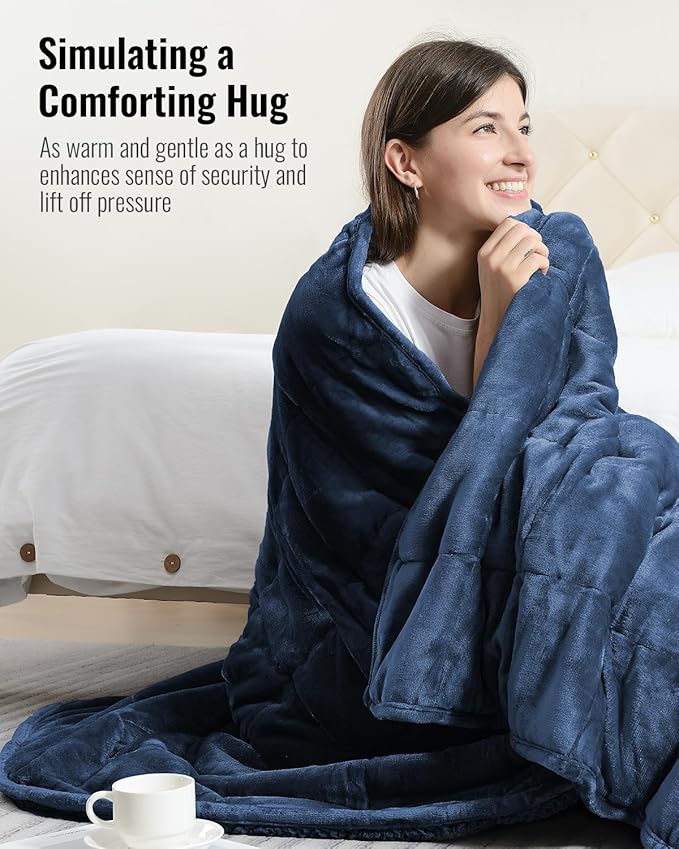 Uttermara Sherpa Fleece Weighted Blanket 20 lbs for Adult, Unicolor Ultra-Soft Fleece and Sherpa, Dual Sided Cozy Plush Blanket for Sofa Bed, 60 x 80 inches, Navy Blue