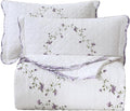 vctops 3-Piece Elegant Floral Embroidered Bedspread Coverlet Set Twin Size 100% Cotton Reversible Patchwork 1 Quilt and 2 Pillow Shams (Purple,Twin)
