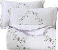 vctops 3-Piece Elegant Floral Embroidered Bedspread Coverlet Set 100% Cotton Reversible Patchwork 1 Quilt and 2 Pillow Shams Full/Queen, Purple