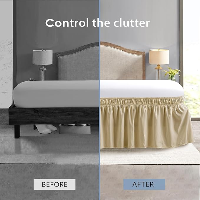 FreshCulture King Bed Skirt, Dust Ruffle for King Size Bed, Easy Fit with 18-Inch Tailored Drop, Elastic Wrap Around Bed Skirt King Size, Hotel Quality Bed Skirts for Adjustable Bed (Beige)