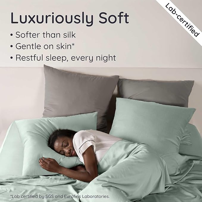 Bambaw King Sheets Set 4pcs – 100% Viscose Derived from Bamboo Sheets King Size Deep Pocket, Fits Up to 16'', Luxury Bedding, Super Soft & Cooling Sheet Set (Sea Glass)