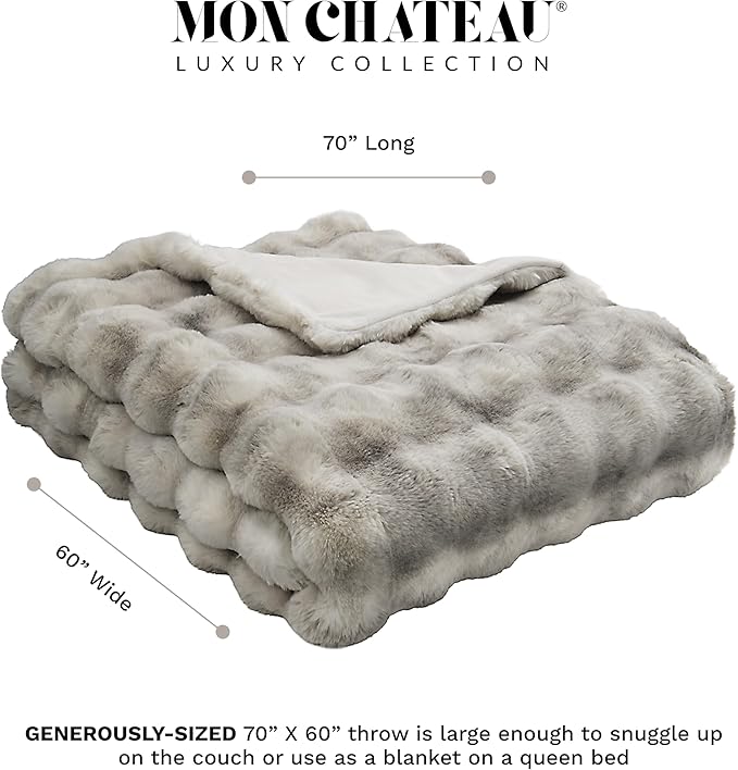 Mon Chateau 60" x 70" Dream Faux Fur Throw, Marble Print Plush Luxury Blanket for Couch, Sofa, or Bed, Soft Reversible Throw Blanket for Sleeping, Home & Room Decor, Driftwood Bubble