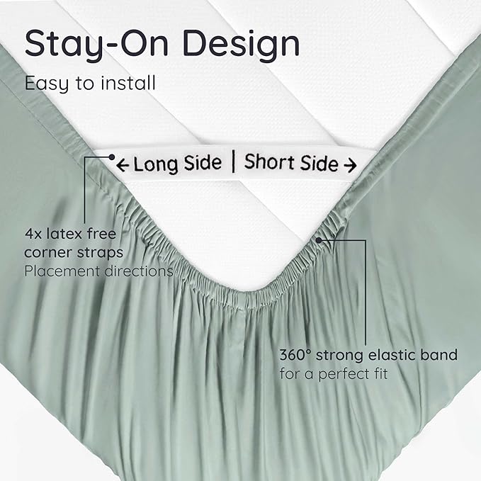 Bambaw Fitted Sheet with Elastic Corner Straps, 100% Viscose Derived from Bamboo Fitted Sheet Queen Size, 16’’ Deep Pocket Queen Size Mattress Sheets (Sea Glass)