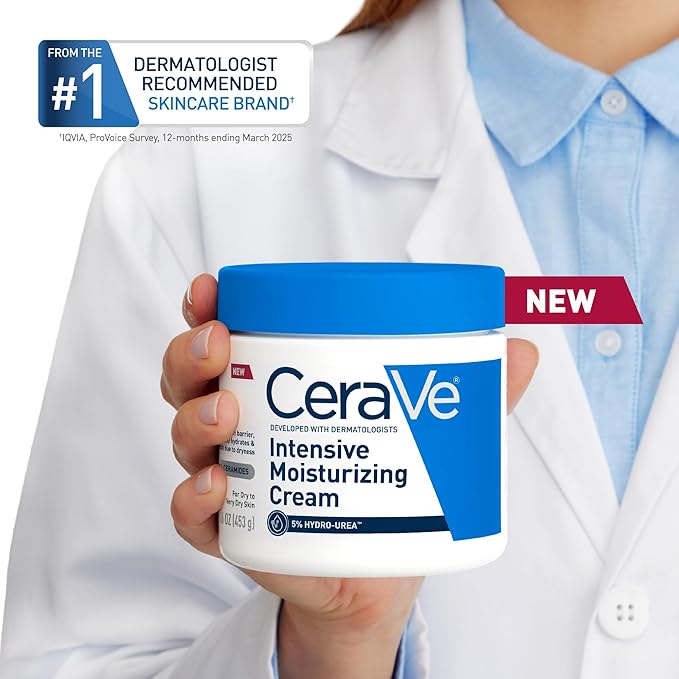 CeraVe Intensive Moisturizing Cream, Body Moisturizer With Shea Butter, 72H Hydration + Skin Barrier Repair, Fragrance-Free Body Lotion For Extremely Dry Skin, 8oz