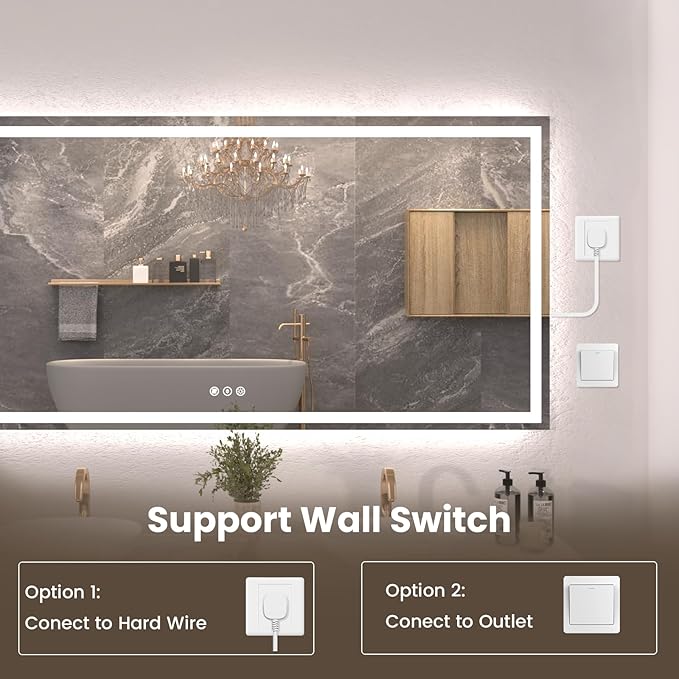72"X36" LED Bathroom Mirror with Front Lights and Backlit, Anti-Fog, Dimmable, Shatter-Proof Tempered Glass, Lighted Bathroom Vanity Mirror for Wall with 3 Colors, Memory Function