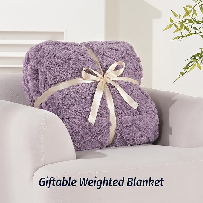 Wemore Weighted Blanket for Adults Twin Size 20 lbs, Dual Sided Soft Fuzzy Jacquard Sherpa Weighted Blankets for Sleeping, Cozy Fluffy Knitted Heavy Blanket for Couch Bed, Purple, 60 x 80 inches