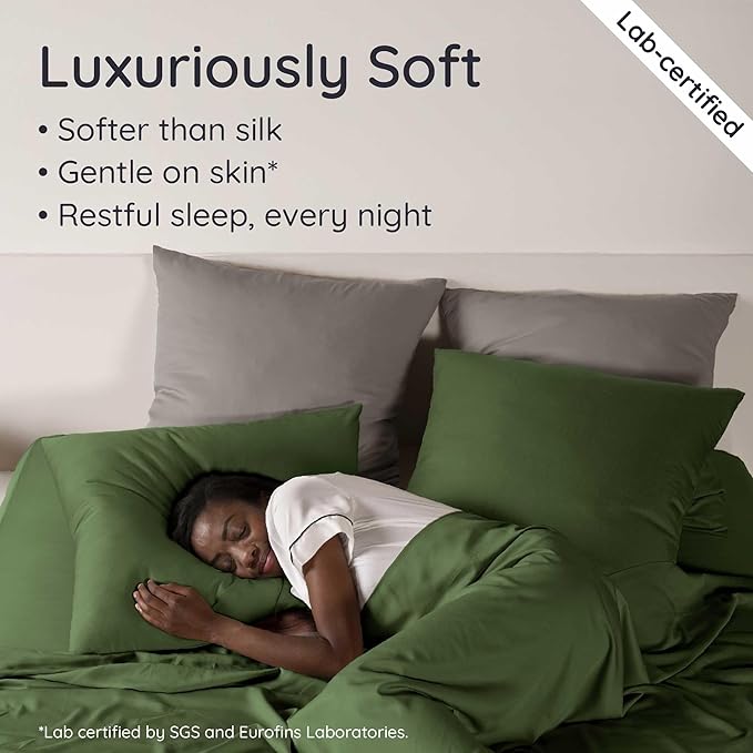 Bambaw 100% Viscose Derived from Bamboo Sheets King Size Set – 4pcs Cooling Deep Pocket King Sheet Set, Fits Up to 16'' with Elastic Corner Straps, Super Soft Sheets, Luxury Bedding (Olive)