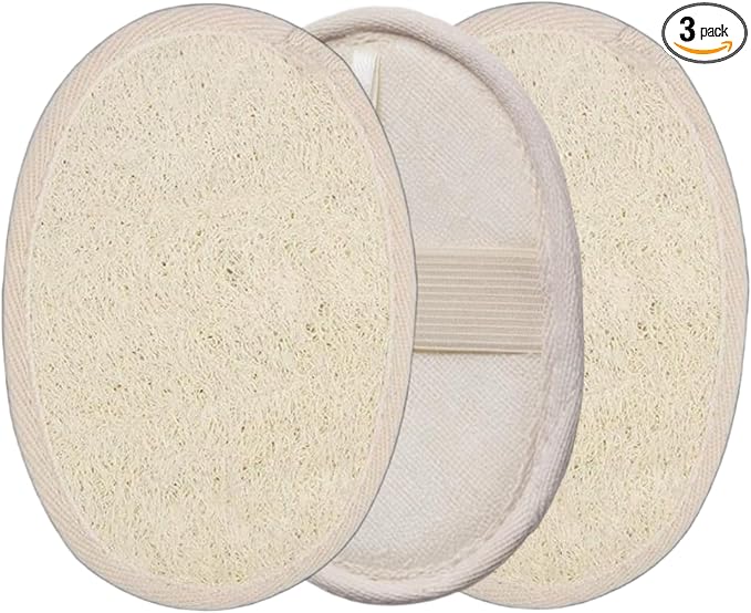 3-Pack Natural Egyptian Loofah Exfoliating Body Scrubber, Eco-Friendly Biodegradable Shower Sponge for Face & Body, Men and Women, Beige