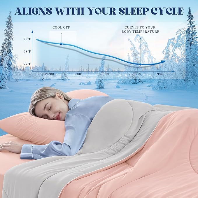 Cooling Comforter Queen Size, Double-Sided Cooling Blanket for Hot Sleepers & Night Sweats, Arc-Chill Q-Max > 0.4 Breathable Ice Blanket, Lightweight Cold Comforter (80''x90'', Pink)