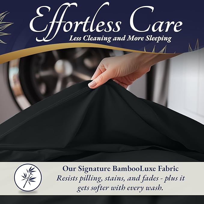 DECOLURE 100% Viscose Derived from Bamboo Sheets Cal King Size 4pcs - Ultra Soft & Luxuriously Cooling, 17" Deep Pocket, Double Stitching, Perfect for Hot Sleepers - King Bed Sheets (Black)
