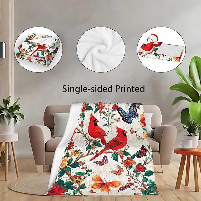 Red Cardinal Throw Blanket | Bird Blanket for Men and Women | Soft, Warm and Cozy Home Decor for Sofa, Couch, Bed and Living Room | 40"x50"