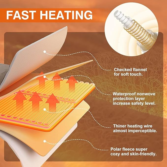 Electric Blanket Dual Control, Heated Blanket Flannel with 6 Heat Levels, 10 Time Settings, Soft Thicken Heating Blanket with ETL Certification, White, 84"× 90"