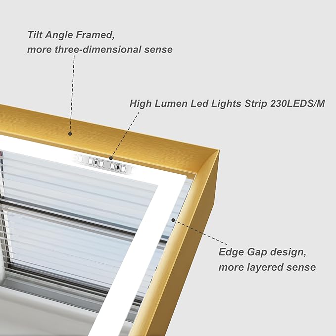 28x36 Inch LED Mirror for Bathroom, Gold Bathroom Mirror with Lights, Dimmable, Anti-Fog, Adjustable 3000K/4500K/6000K