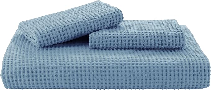 Bedsure Cotton Duvet Cover King - 100% Cotton Waffle Weave Grey Blue Duvet Cover King Size, GentleSoft™ and Breathable Bedding Set for All Season, 3 Pieces, 104"x90"