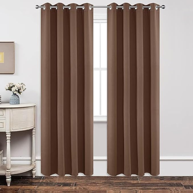 Joydeco Blackout Curtains 54 Inch Length 2 Panels Set, Thermal Insulated Long Curtains& Drapes 2 Burg, Room Darkening Grommet Drapes for Living Room Bedroom Window (W52 x L54 Inch, Brown)