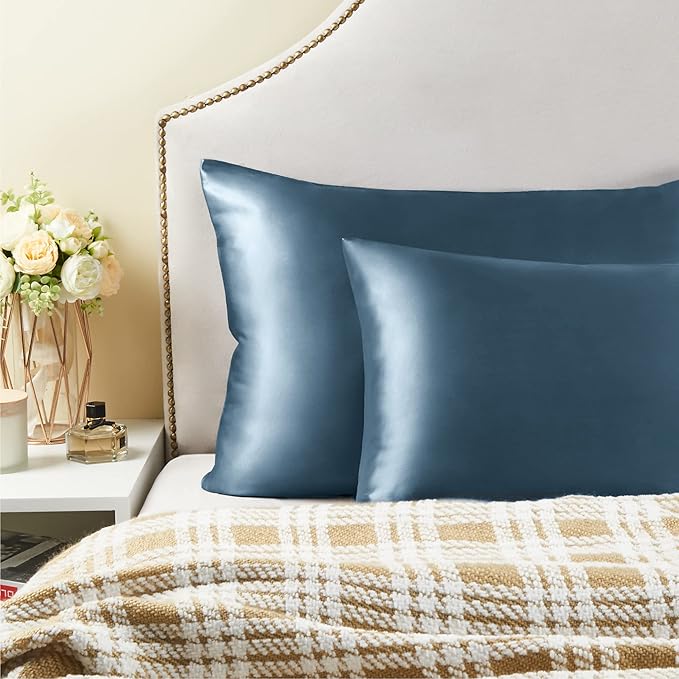 BEDELITE Satin Pillowcase for Hair and Skin, Super Soft Similar to Silk Pillow Cases 4 Pack with Envelope Closure, Cooling Pillowcases for Women Men (20"x40" King Size, Bluesteel)