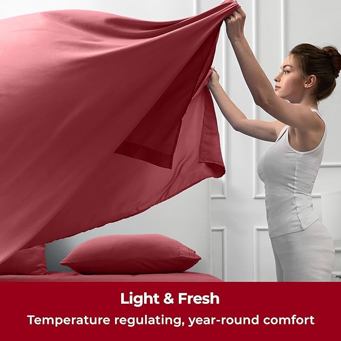 Mellanni Twin XL Sheets Set - 3 PC Iconic Collection Bedding - Hotel Luxury, Extra Soft, Cooling Bed Sheets - Wrinkle, Fade, Stain Resistant (Twin Extra Long, Brick Red)