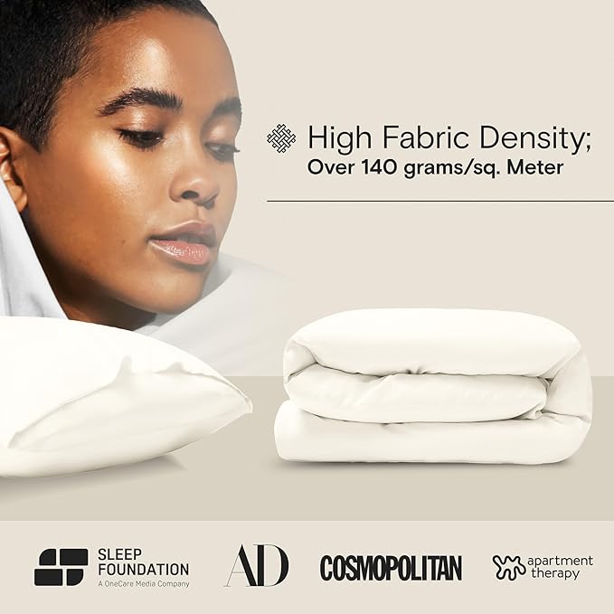 DOZ Duvet Cover Set, 100% Viscose derived from Bamboo, Organically Grown, Buttery Soft, Cooling Duvet Covers, High GSM, 1 Duvet Cover and 1 Pillowcase, 70"x90" (Ivory, Twin/Twin XL)