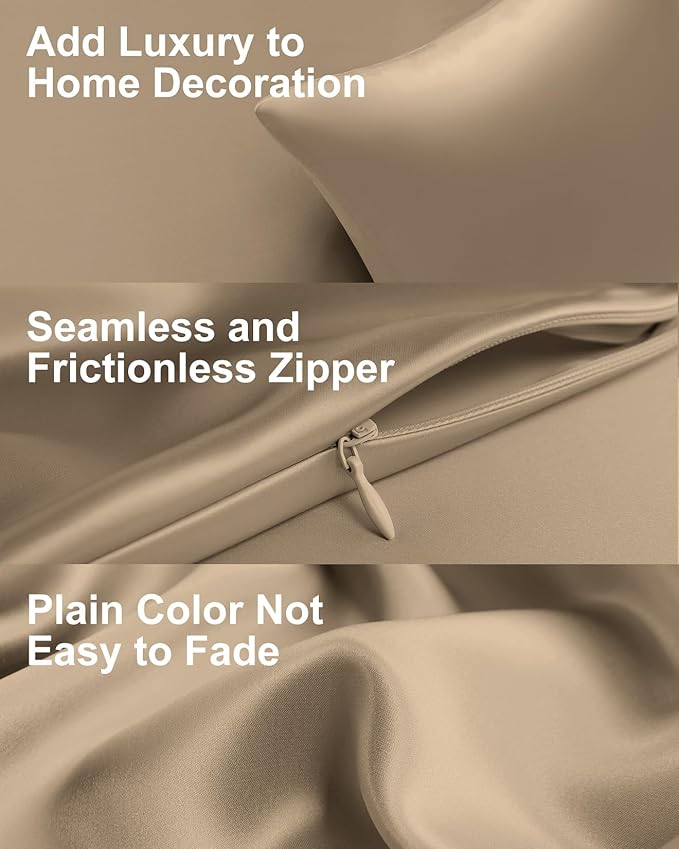 THXSILK Set of 2 100% Mulberry Silk Pillowcase for Hair and Skin Health, 22 Momme Soft and Smooth Pillowcases with Hidden Zipper, Both Sides Premium Grade 6A+ Silk, Standard 20"x26", Taupe