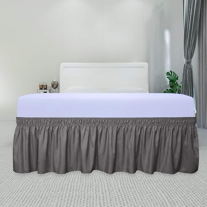 PureFit Wrap Around Ruffled Bed Skirt with Adjustable Elastic Belt - 22 Inch Drop Easy to Put On, Wrinkle Free Bedskirt Dust Ruffles, Bed Frame Cover for Queen, King and C-King Size Beds, Dark Gray