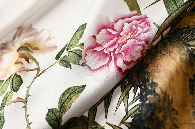 Women's Silk Kimono Robe Long Bathrobe Nightgown 100% Mulberry Silk for Women - Classic Floral Pattern
