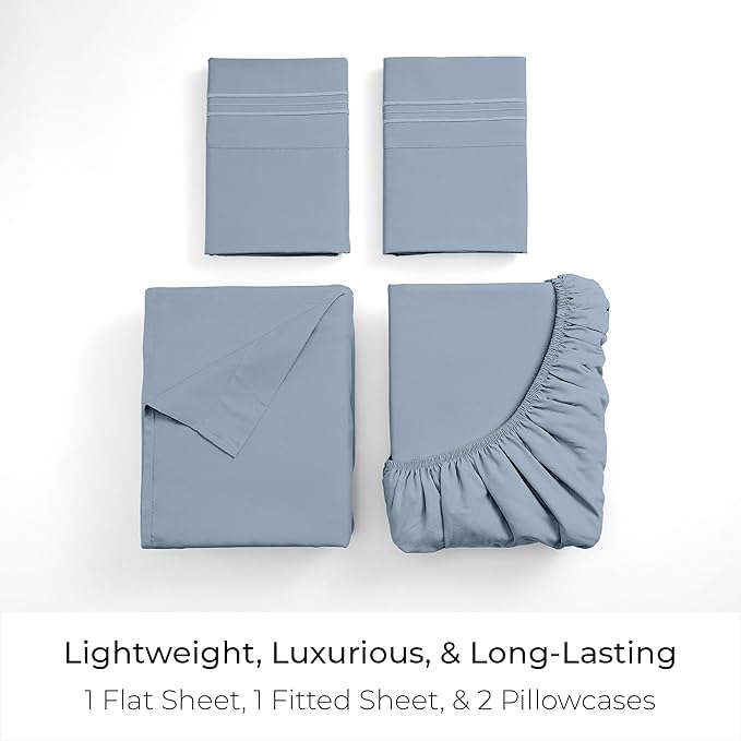 Mellanni California King Sheets Set - 4 PC Iconic Collection Bedding - Hotel Luxury, Extra Soft, Cooling Bed Sheets - Wrinkle, Fade, Stain Resistant (Cal King, Blue Hydrangea)