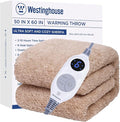 Westinghouse Electric Blanket Throw Size, Soft Plush Sherpa Heated Blanket with 6 Heating Levels & 2-10 Hours Auto-Off, Machine Washable, 50x60 inches, Camel