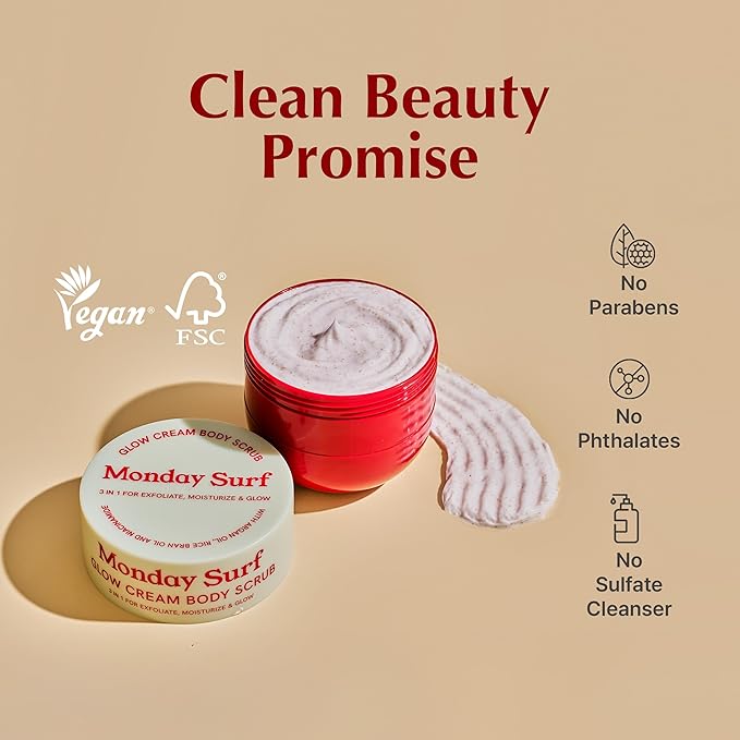 Glow Cream Body Scrub, K Scrub – Hydrating & Nourishing Cream with Argan Oil, Rice Bran Oil, Camellia Oil & Glycolic Acid – Vegan, Microplastic-Free, Vanilla Floral Scent – 9.5 oz