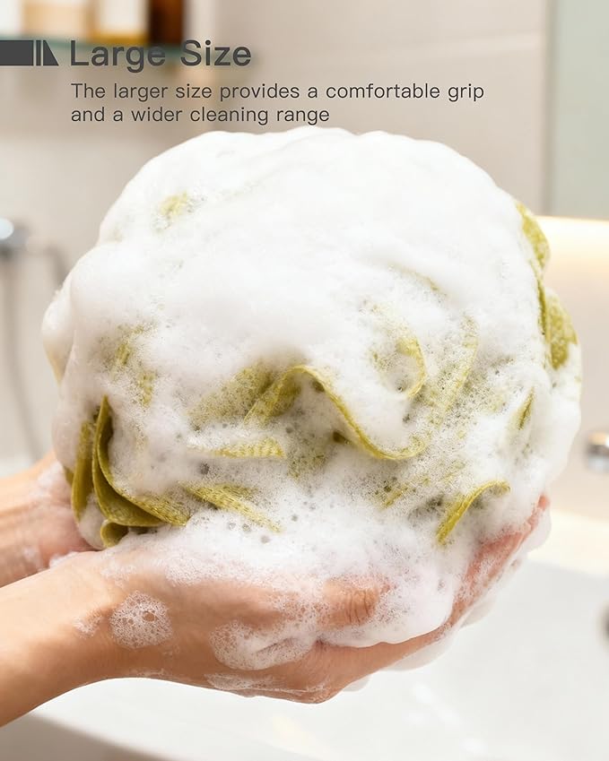 Large Bath Sponge Pouf 70g, 6.3 Inch Exfoliating Shower Loofah, Soft Durable PE Mesh with Reinforced Knotting, Rich Lather Body Wash Scrubber, 4-Pack Elegant Colors Gift Set（C-4Pcak）