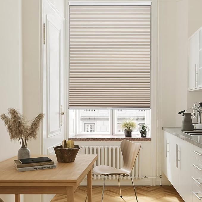 MYshade 1.5-Inch Cellular Cordless Blackout Shades,Thermal Insulating Noise Reducing Waterproof Blinds,Honeycomb Window Treatments for Indoor Light Control (Beige-35 W x 72" H)