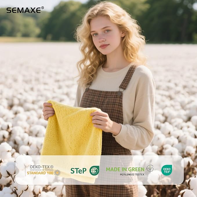 SEMAXE Yellow Hand Towels for Bathroom, 100% Cotton Towels with Hanging Loops, Hotel Spa Quality Absorbent Towels, 27" L x 16" W, 4 Piece Hand Towels, Gift Box Packaging