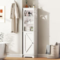 Tall Bathroom Storage Cabinet with Door and Open Adjustable Shelves, 60.9" H Wooden Tower Corner Narrow Farmhouse Cabinet, Freestanding Organizer for Kitchen, Entryway White