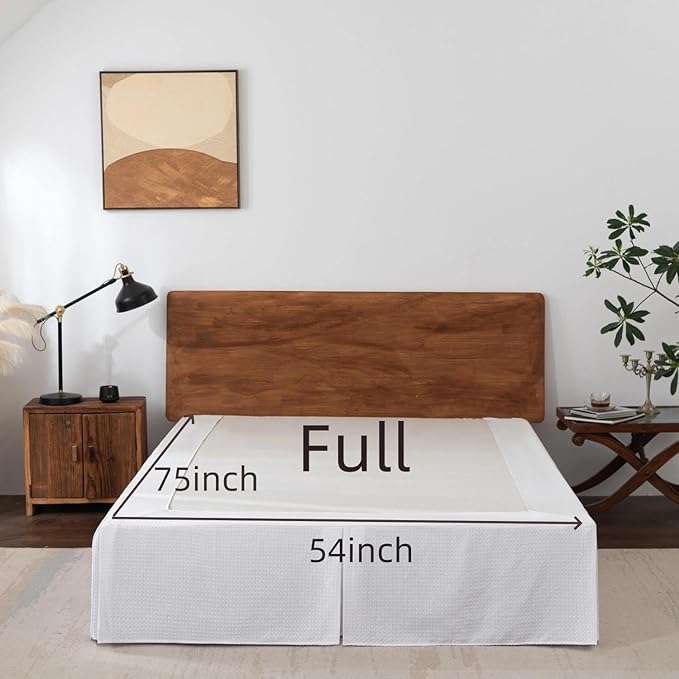 Full Bed Skirt, Wrap Around Bed Skirt with Pleated Corner, 12 Inch Drop Pleated Waffle Weave Bedskirts, Anti-Slip, Microfiber, White, 12'' Full