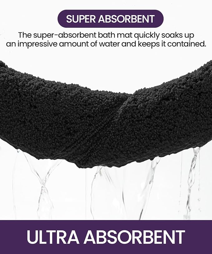 DEXI Bathroom Rugs 36x24, Washable Non Slip Bath Mat for Shower Floor, Absorbent Quick Dry Bathmat with Rubber Backing, Ultra Soft Plush Carpet for Tub, Black