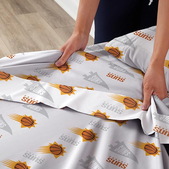 Northwest Officially Licensed Phoenix Suns NBA Queen Size Sheet Set – Soft Team Logo Bedding for Dorms, Bedrooms, Fan Caves & Game Day Style