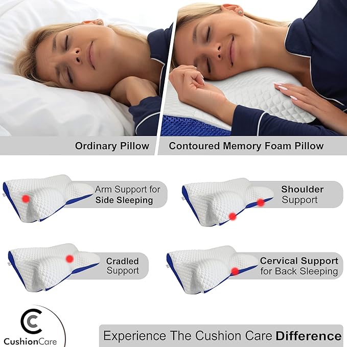 Cooling Gel Cervical Neck Pillow for Pain Relief Sleeping – Ventilated Blue Memory Foam - Orthopedic Contour Pillow for Side, Back, Stomach Sleeper - Ergonomic Neck and Shoulder Support Pillows