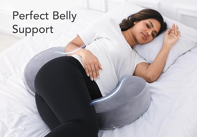 Pregnancy Pillow for Sleeping Memory Foam Maternity Pillow for Side Sleepers, Adjustable Travel Wedge Pillow Support for Back, Belly, and HIPS for Pregnant Women, Vevet Grey