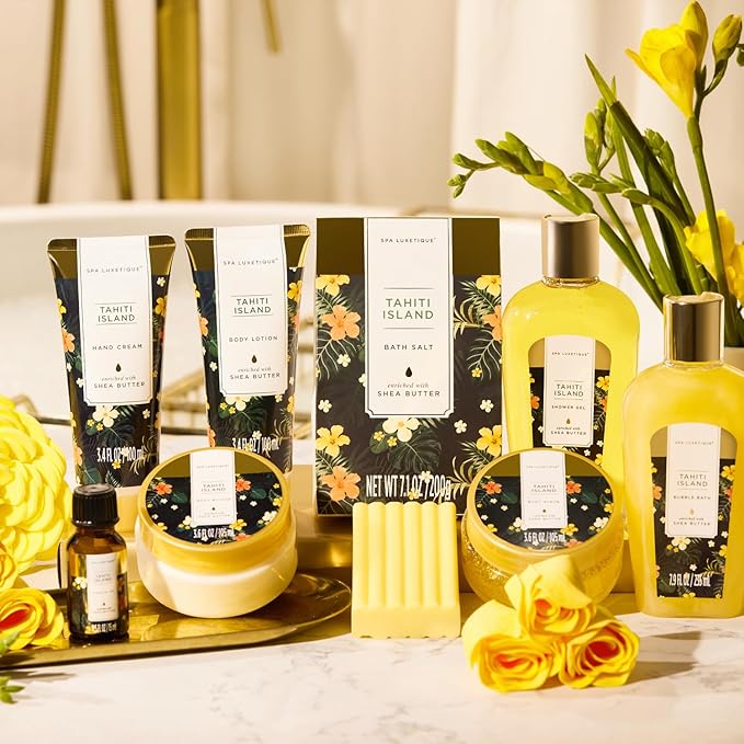 Spa Luxetique Bath Gift Set - 12pcs Spa Gift Basket With Bubble Bath, Bath Bombs, Essential Oil, Body Scrub, Hand Cream - Perfect for Mom's Birthday or Mother's Day