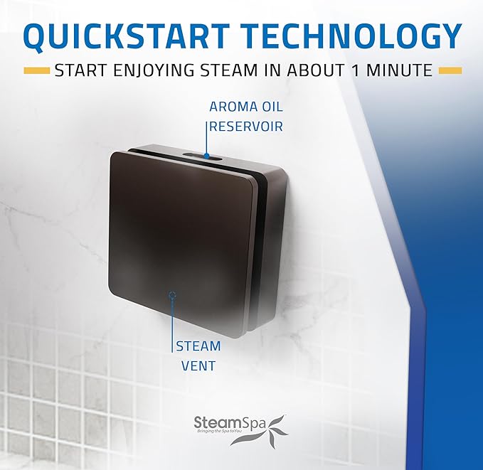 SteamSpa Steam System 7.5kW Steam Shower Generator with Bluetooth Wifi, Quickstart Continous Steam, Advanced Touch Pad Screen, Chroma Lights, Drain Pan and Auto Drain Oil Rubbed Bronze RVBS750ORB-A