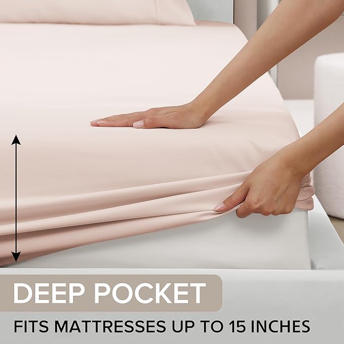 UGG Twin XL Sheet Set 3-Piece Luxury Cooling Sheets Deep Pockets Premium Bedding with 1 Sham Machine Washable, for Dorm Essentials & College Bedding, Twin XL, Shell Light Pink (Hedi)