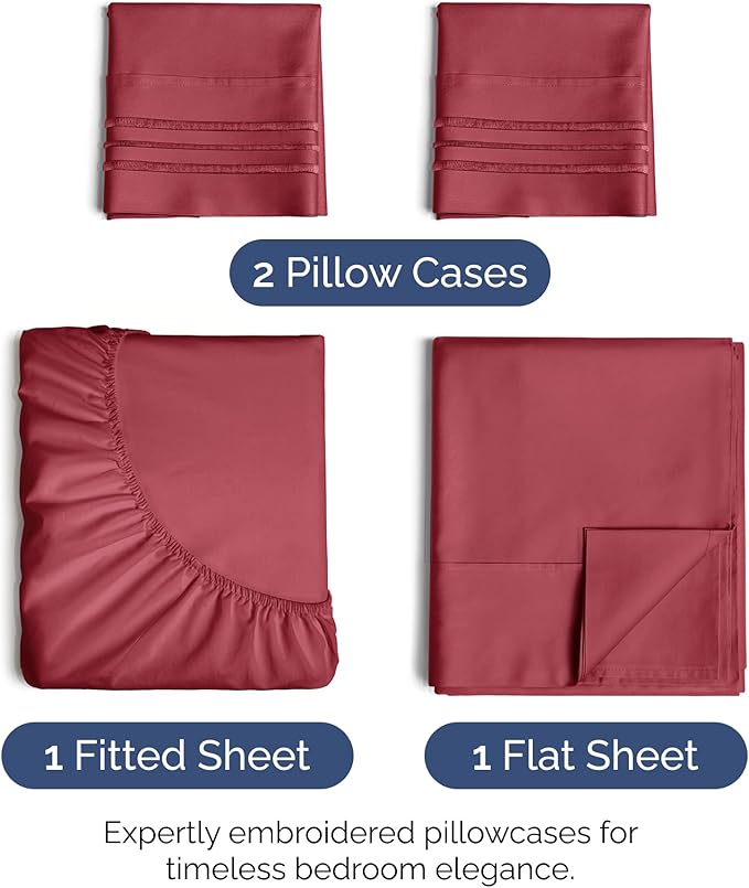 Cal King Size 4 Piece Sheet Set - Extra Soft, Breathable & Cooling Sheets - Hotel Luxury Durable Bed Sheets for Women & Men - Deep Pockets, Easy-Fit & Wrinkle-Free Sheets - Berry Oeko-Tex Bed Sheets