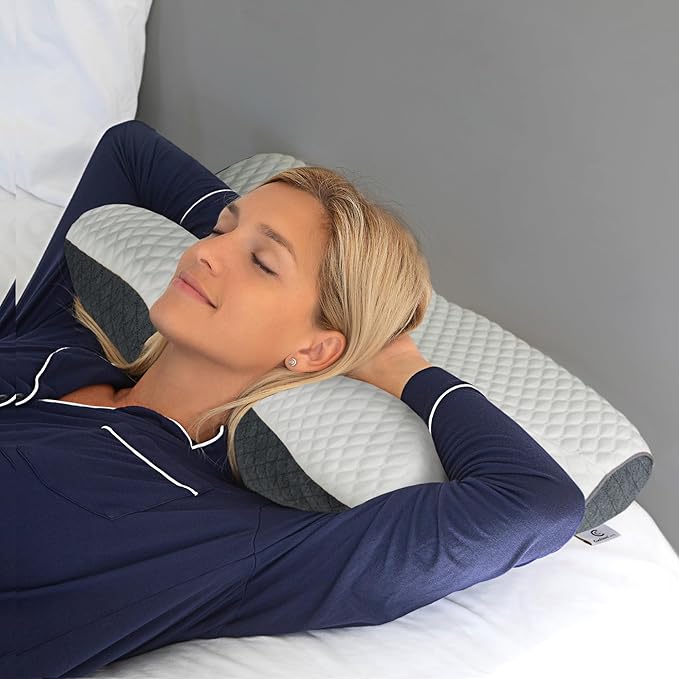 Charcoal Cervical Neck Pillow for Pain Relief Sleeping – Ventilated Memory Foam - Orthopedic Contour Pillow for Side, Back, Stomach Sleeper - Ergonomic Arm, Neck and Shoulder Support Pillows
