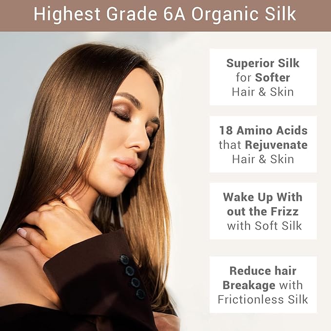 Non-Slip 100% Mulberry Silk Bonnet for Sleeping Women - Double Layer Silk Hair Wrap for Curly Hair, with Tie Bands to Secure the Cap (Black+Silver)